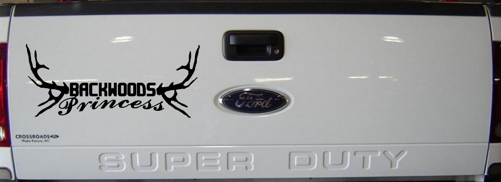 Backwoods Princess with Deer Horns Country Car or Truck Window Decal Sticker (Black)