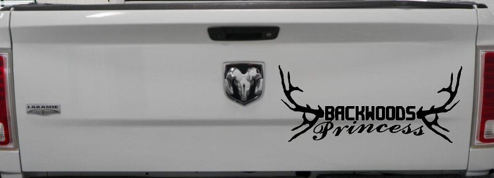 Backwoods Princess with Deer Horns Country Car or Truck Window Vinyl Decal Sticker (Black)