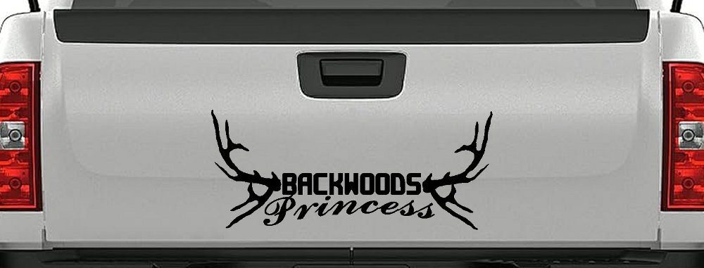 Backwoods Princess with Deer Horns Country Car or Truck Window Decal Sticker (Black)