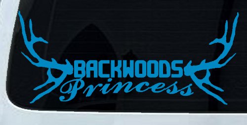Backwoods Princess with Deer Horns Country Car or Truck Window Decal Sticker (Blue)