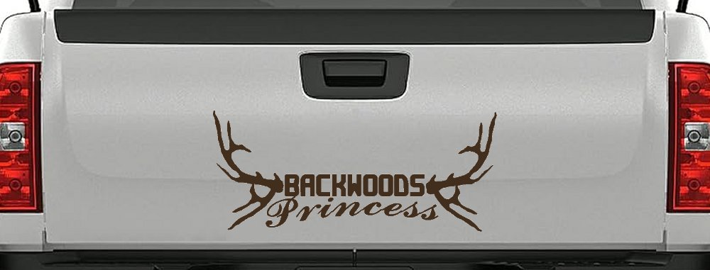 Backwoods Princess with Deer Horns Country Car or Truck Window Decal Sticker (Brown)