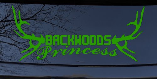 Backwoods Princess with Deer Horns Country Car or Truck Window Decal Sticker (Lime)