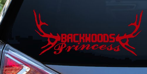 Backwoods Princess with Deer Horns Country Car or Truck Window Vinyl Decal Sticker (Red)