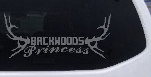 Backwoods Princess with Deer Horns Country Car or Truck Window Decal Sticker (Silver)