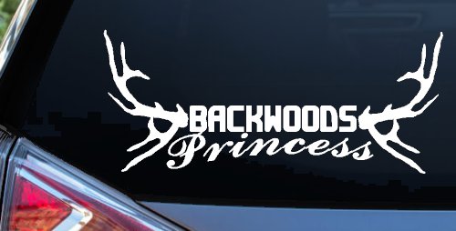 Backwoods Princess with Deer Horns Country Car or Truck Window Decal Sticker (White)