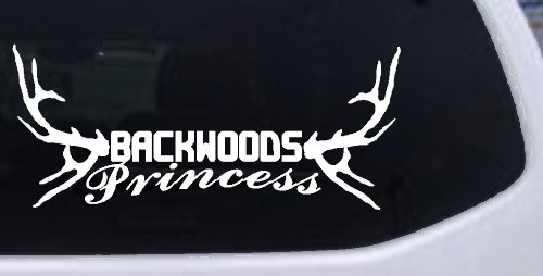 Backwoods Princess with Deer Horns Country Car or Truck Window Decal Sticker (White)