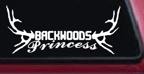 Backwoods Princess with Deer Horns Country Car or Truck Window Decal Sticker (White)