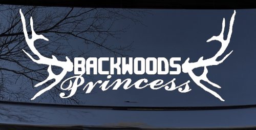 Backwoods Princess with Deer Horns Country Car or Truck Window Vinyl Decal Sticker (White)