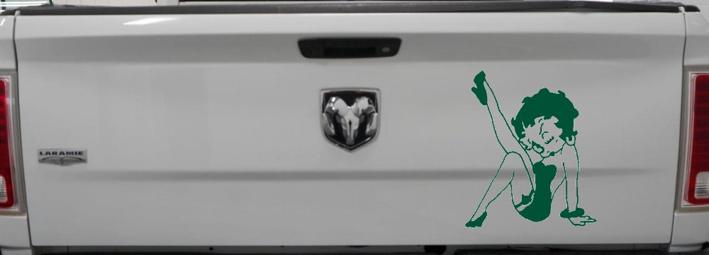 Betty Boop Leg Kicked Up Lady Biker Car or Truck Window Decal Sticker (Dark Green)