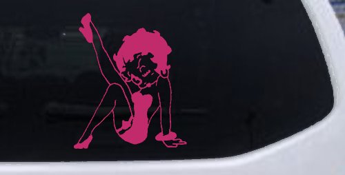 Betty Boop Leg Kicked Up Lady Biker Car or Truck Window Decal Sticker (Hot Pink)