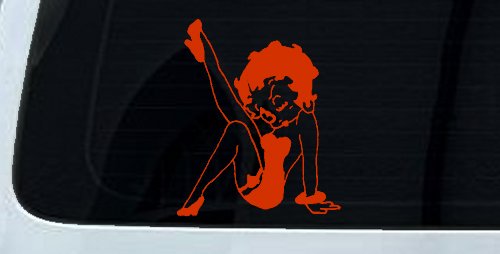 Betty Boop Leg Kicked Up Lady Biker Car or Truck Window Decal Sticker (Orange Red)