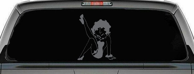 Betty Boop Leg Kicked Up Lady Biker Car or Truck Window Decal Sticker (Silver)