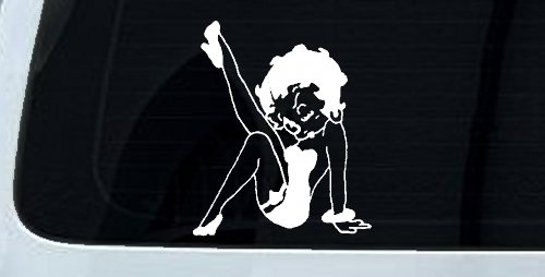 Betty Boop Leg Kicked Up Lady Biker Car or Truck Window Vinyl Decal Sticker (White)