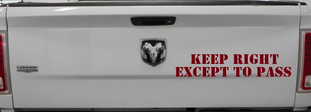 Keep Right Except To Pass Car or Truck Window Decal Sticker (Burgundy)