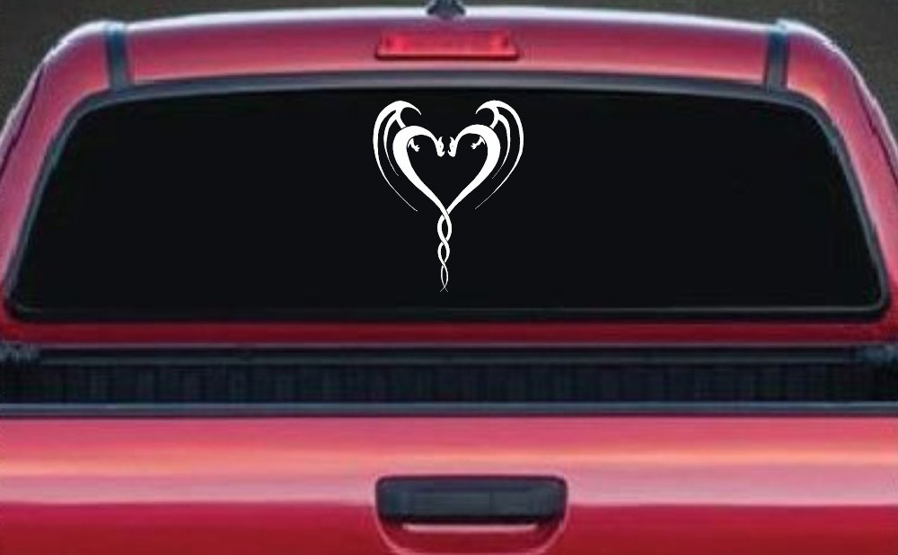 Tribal Dragon Heart Car or Truck Window Decal Sticker (White)