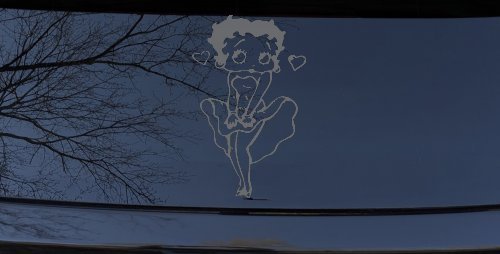 Betty Boop Skirt Lady Biker Cartoons Car or Truck Window Decal Sticker (Silver)