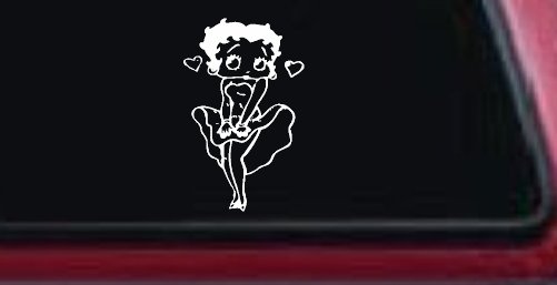 Betty Boop Skirt Lady Biker Cartoons Car or Truck Window Decal Sticker (White)