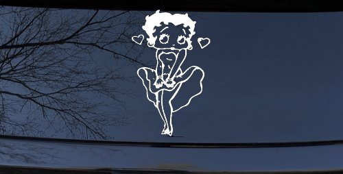 Betty Boop Skirt Lady Biker Cartoons Car or Truck Window Decal Sticker (White)