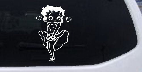 Betty Boop Skirt Lady Biker Cartoons Car or Truck Window Decal Sticker (White)