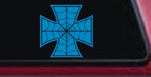 Chopper Iron Cross Spider Web Biker Car or Truck Window Decal Sticker (Blue)