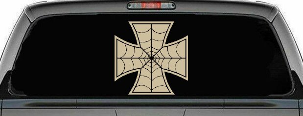 Chopper Iron Cross Spider Web Biker Car or Truck Window Decal Sticker (Desert Sand)
