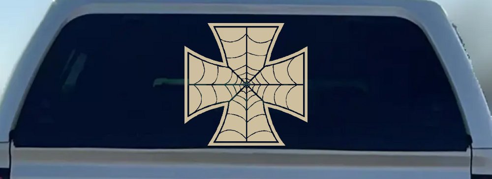 Chopper Iron Cross Spider Web Biker Car or Truck Window Decal Sticker (Desert Sand)