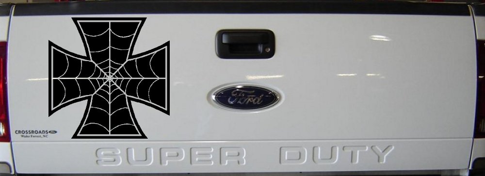 Chopper Iron Cross Spider Web Biker Car or Truck Window Decal Sticker