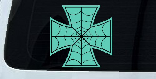 Chopper Iron Cross Spider Web Biker Car or Truck Window Decal Sticker (Mint)