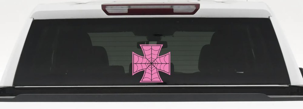 Chopper Iron Cross Spider Web Biker Car or Truck Window Decal Sticker