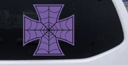 Chopper Iron Cross Spider Web Biker Car or Truck Window Decal Sticker (Purple)