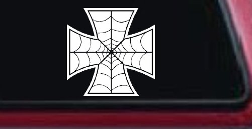 Chopper Iron Cross Spider Web Biker Car or Truck Window Decal Sticker (White)