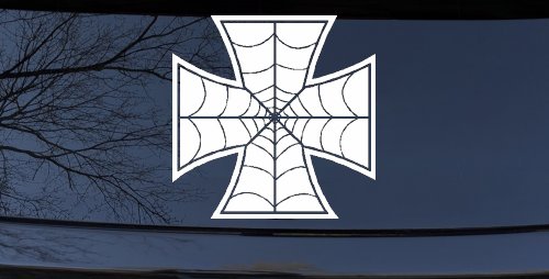 Chopper Iron Cross Spider Web Biker Car or Truck Window Vinyl Decal Sticker (White)