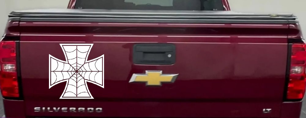 Chopper Iron Cross Spider Web Biker Car or Truck Window Decal Sticker (White)