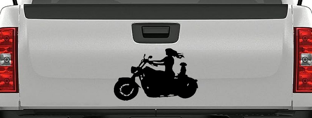 Women Biker With Jack Russell Terrier Car or Truck Window Decal Sticker (Black)