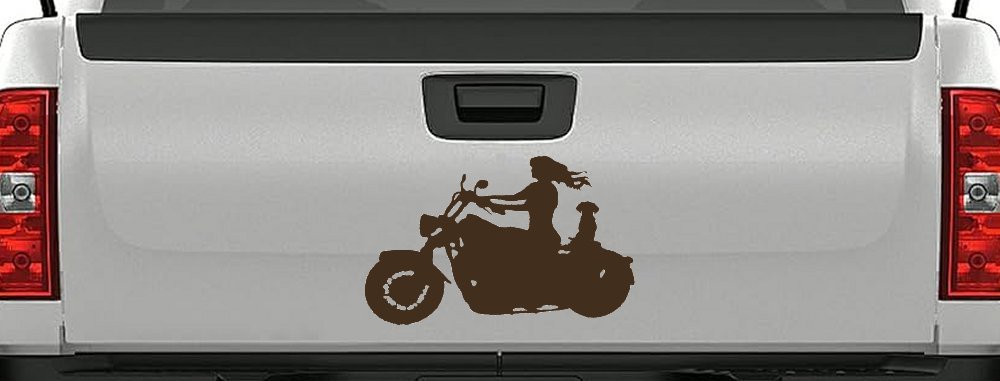 Women Biker With Jack Russell Terrier Car or Truck Window Decal Sticker (Brown)