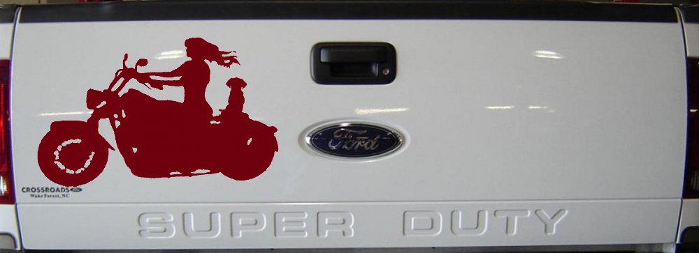 Women Biker With Jack Russell Terrier Car or Truck Window Decal Sticker (Burgundy)