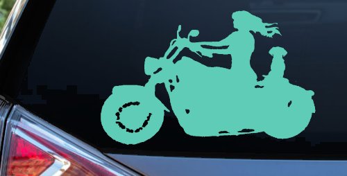 Women Biker With Jack Russell Terrier Car or Truck Window Decal Sticker (Mint)