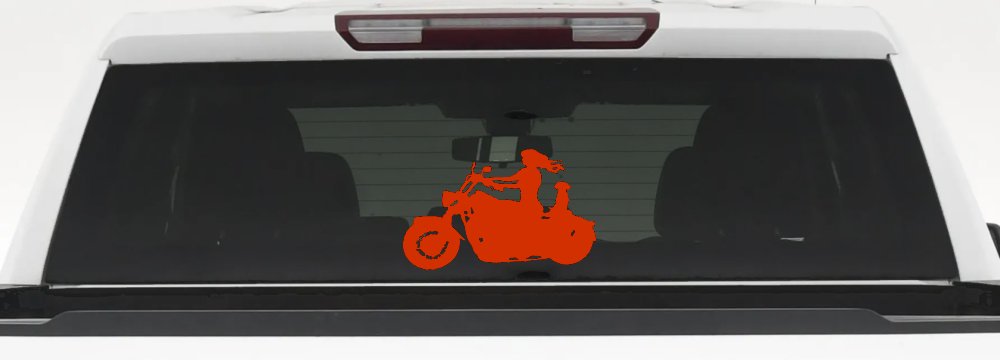 Women Biker With Jack Russell Terrier Car or Truck Window Decal Sticker (Orange Red)