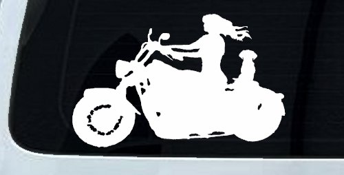 Women Biker With Jack Russell Terrier Car or Truck Window Decal Sticker (White)