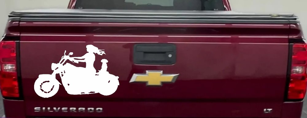 Women Biker With Jack Russell Terrier Car or Truck Window Decal Sticker (White)