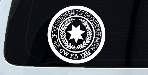 Seal of the Eastern Band of The Cherokee Nation Native American Indian Car or Truck Window Decal Sticker (White)