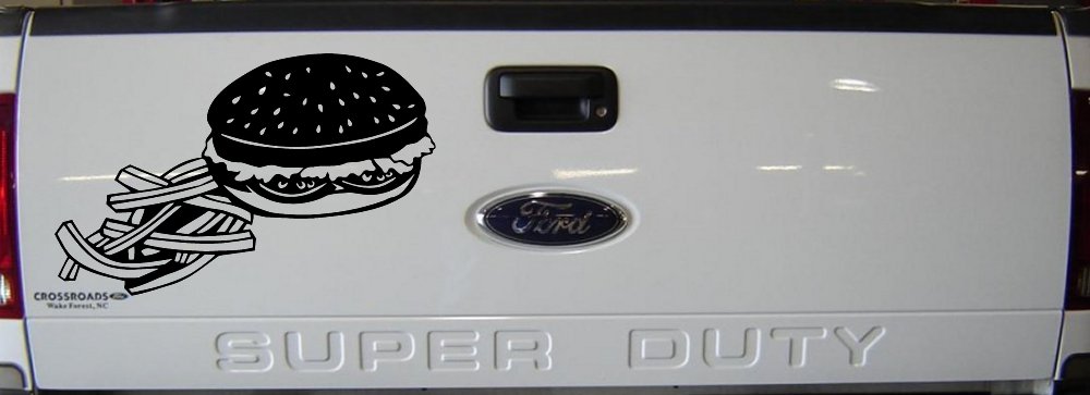 Cheeseburger and French Fries Restaurant Window Lettering  Business Car or Truck Window Decal Sticker (Black)