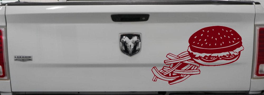 Cheeseburger and French Fries Restaurant Window Lettering  Business Car or Truck Window Decal Sticker (Burgundy)