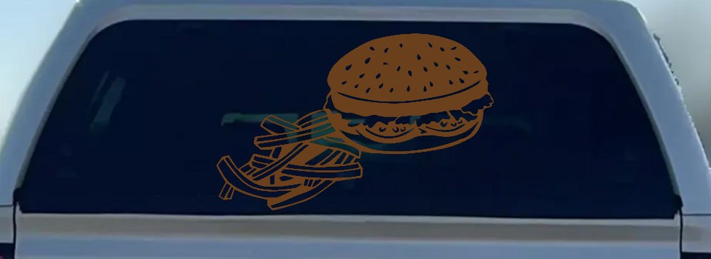 Cheeseburger and French Fries Restaurant Window Lettering  Business Car or Truck Window Decal Sticker (Copper)