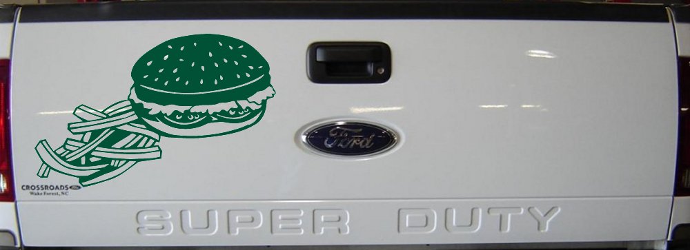 Cheeseburger and French Fries Restaurant Window Lettering  Business Car or Truck Window Decal Sticker (Dark Green)