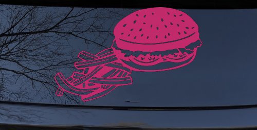 Cheeseburger and French Fries Restaurant Window Lettering  Business Car or Truck Window Decal Sticker (Hot Pink)