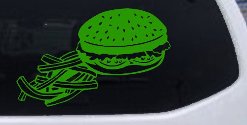Cheeseburger and French Fries Restaurant Window Lettering  Business Car or Truck Window Decal Sticker (Lime)