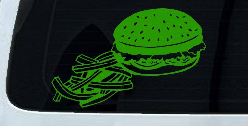 Cheeseburger and French Fries Restaurant Window Lettering  Business Car or Truck Window Decal Sticker (Lime)