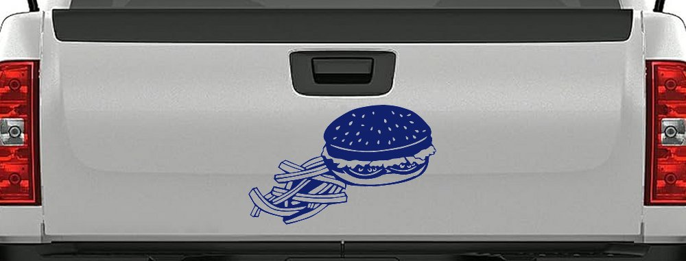 Cheeseburger and French Fries Restaurant Window Lettering  Business Car or Truck Window Decal Sticker (Navy)