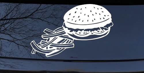 Cheeseburger and French Fries Restaurant Window Lettering  Business Car or Truck Window Decal Sticker (White)